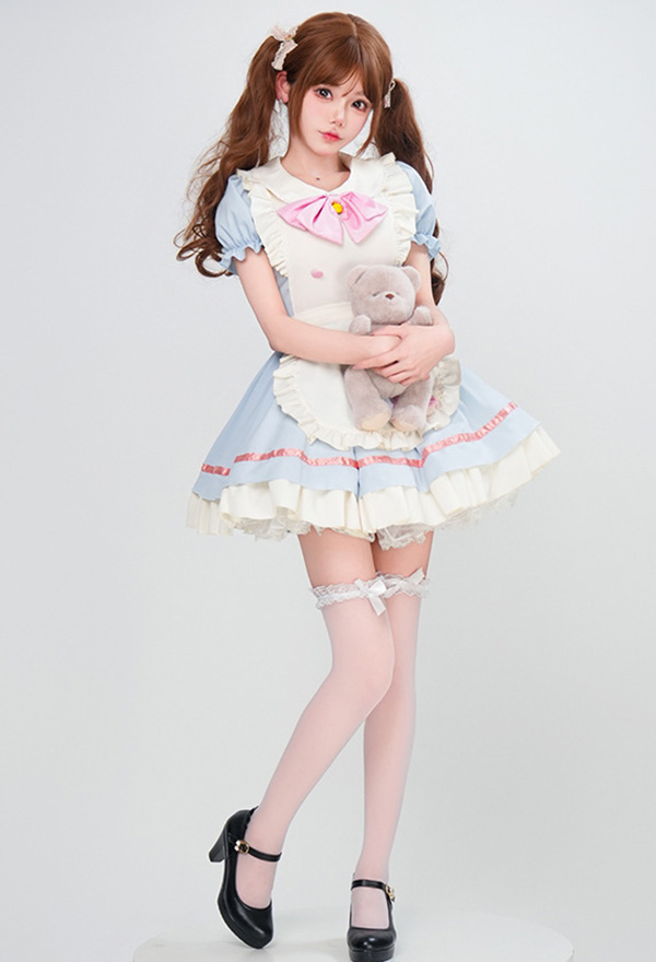 かわいい メイド服 青色 ロリータ ドレス コスプレ 衣装