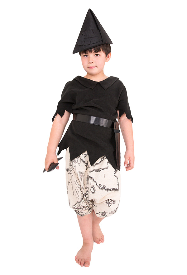 ピーターパン 子供 ハロウィン コスチューム 帽子と剣付き ブラック